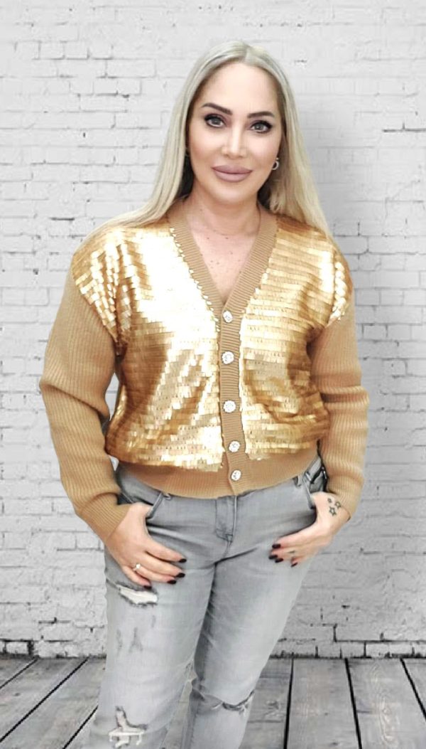 Önü Pul Payet Gold Hırka (İthal) - Görsel 5