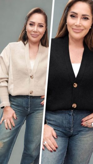 Yanları Kumaş V Yaka 3 Düğmeli Triko Hırka (İthal)